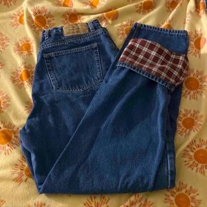 Eddie Bauer jeans; fairly worn,has a flannel layer on the inside